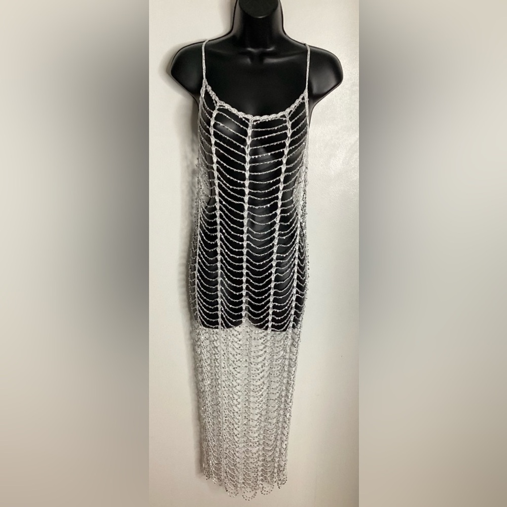 NWOT Bear Dance See Through Overlay Dress with Silver Sequins M/L